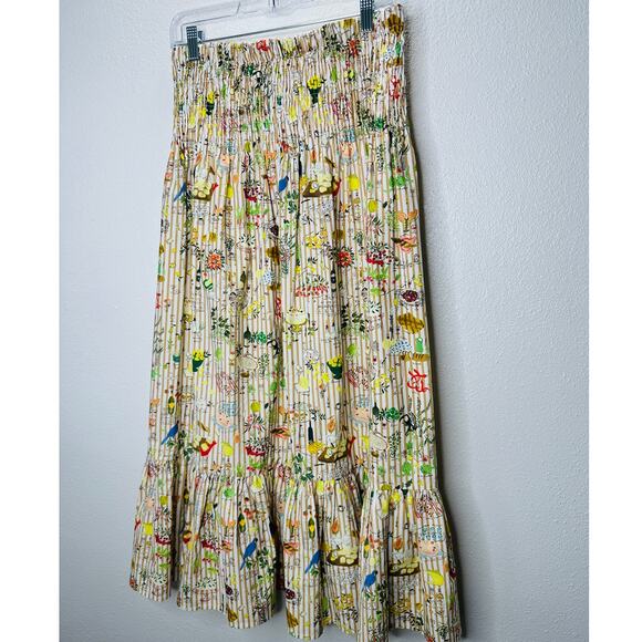 Rhode Artie Shirred Waist Ruffle Hem Printed Cotton Poplin Midi Skirt XL - Picture 10 of 16